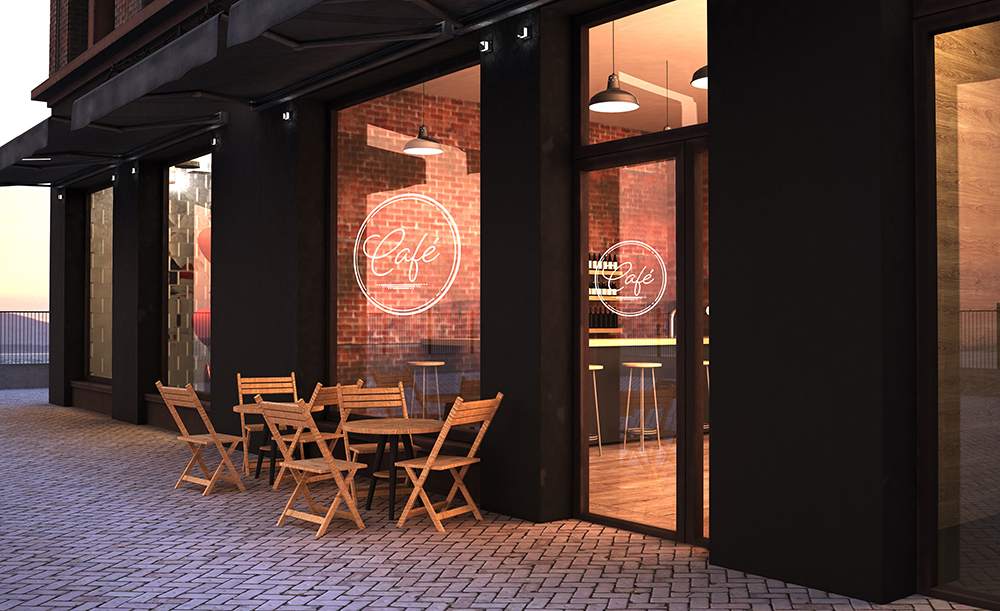 fashion retro cafe terrace mockup 3d rendering